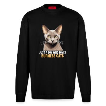 Burmese Cat Burma Katze - Heavyweight Oversized Organic Langarmshirt Made in EU - SOLID BLACK - Vorne