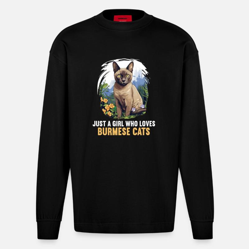 Chat birman Birmanie Katze - Manches longues bio épais oversize fabriqué en UE - SOLID BLACK