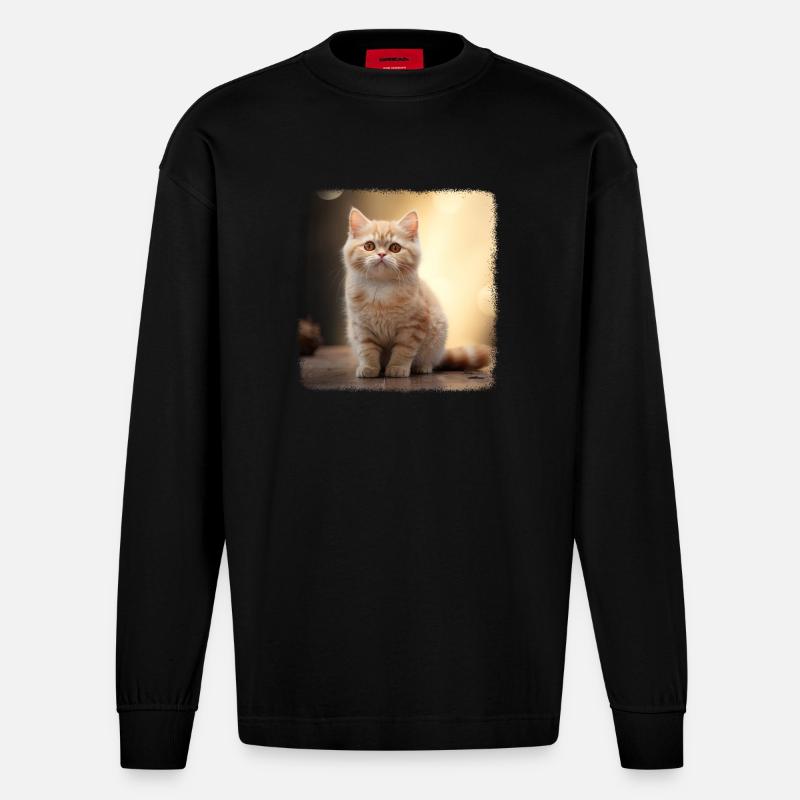Chaton Munchkin Chat Munchkin - Manches longues bio épais oversize fabriqué en UE - SOLID BLACK