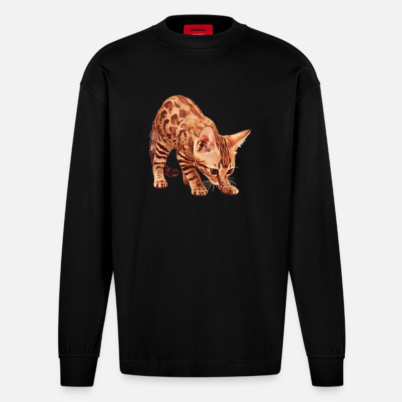 Ocicat Chaton Ocicat Chat - Manches longues bio épais oversize fabriqué en UE - SOLID BLACK