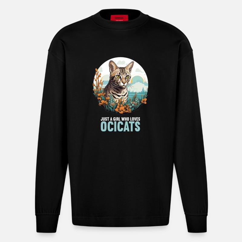 Ocicat Chaton Ocicat Chat - Manches longues bio épais oversize fabriqué en UE - SOLID BLACK