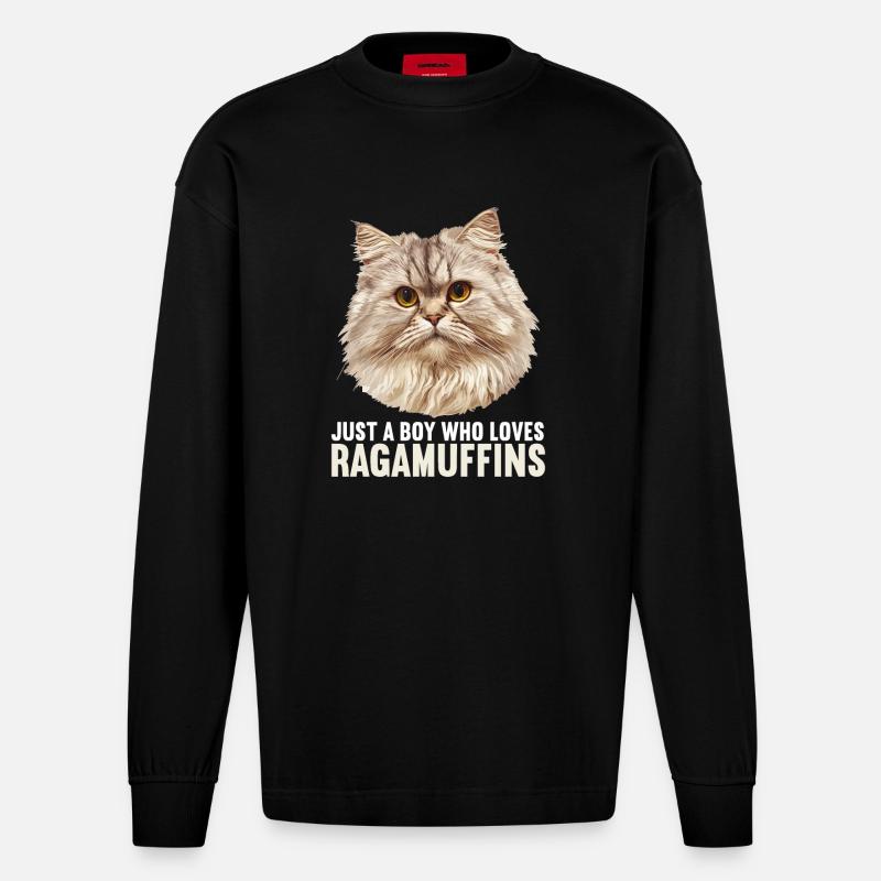 Ragamuffin Chaton Ragamuffin Chat - Manches longues bio épais oversize fabriqué en UE - SOLID BLACK