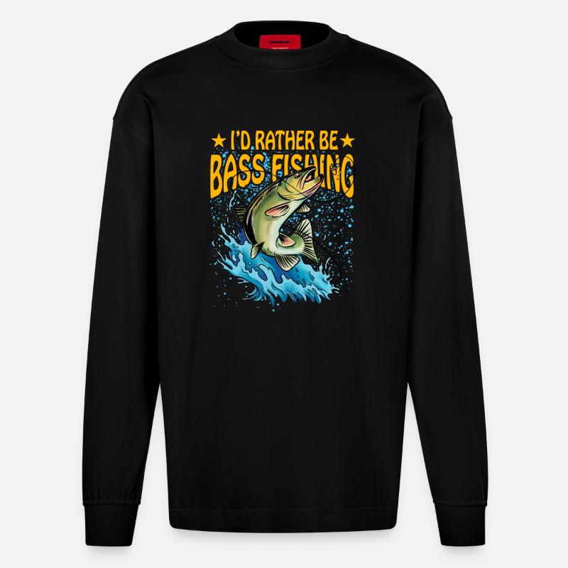Ich wäre lieber Barschfischen - Heavyweight Oversized Organic Langarmshirt Made in EU - SOLID BLACK