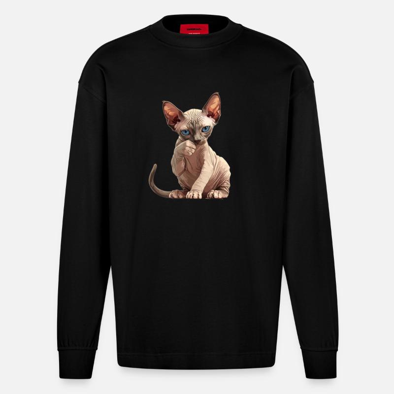 Sphynx Kätzchen Sphynx Katze - Heavyweight Oversized Organic Langarmshirt Made in EU - SOLID BLACK