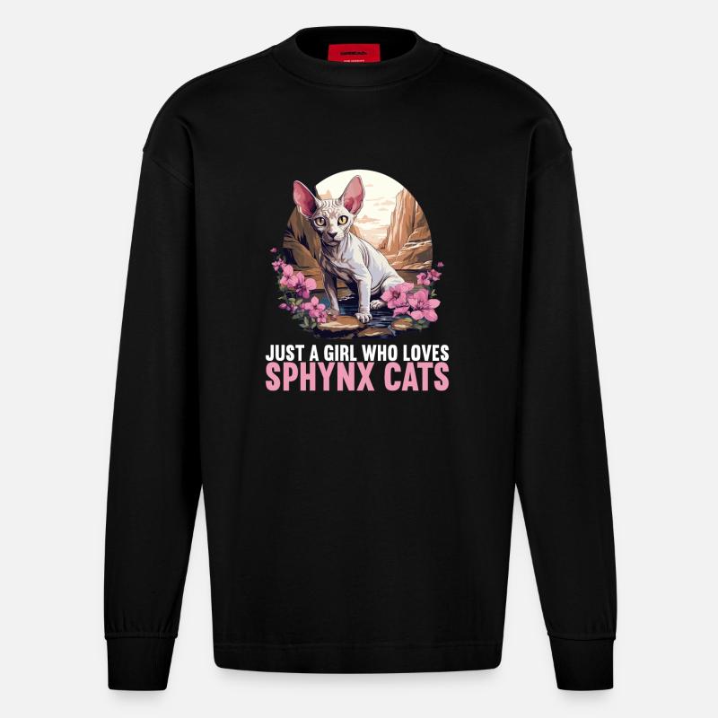 Sphynx Kätzchen Sphynx Katze - Heavyweight Oversized Organic Langarmshirt Made in EU - SOLID BLACK