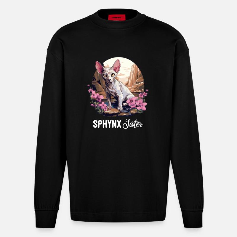 Sphynx Kätzchen Sphynx Katze - Heavyweight Oversized Organic Langarmshirt Made in EU - SOLID BLACK
