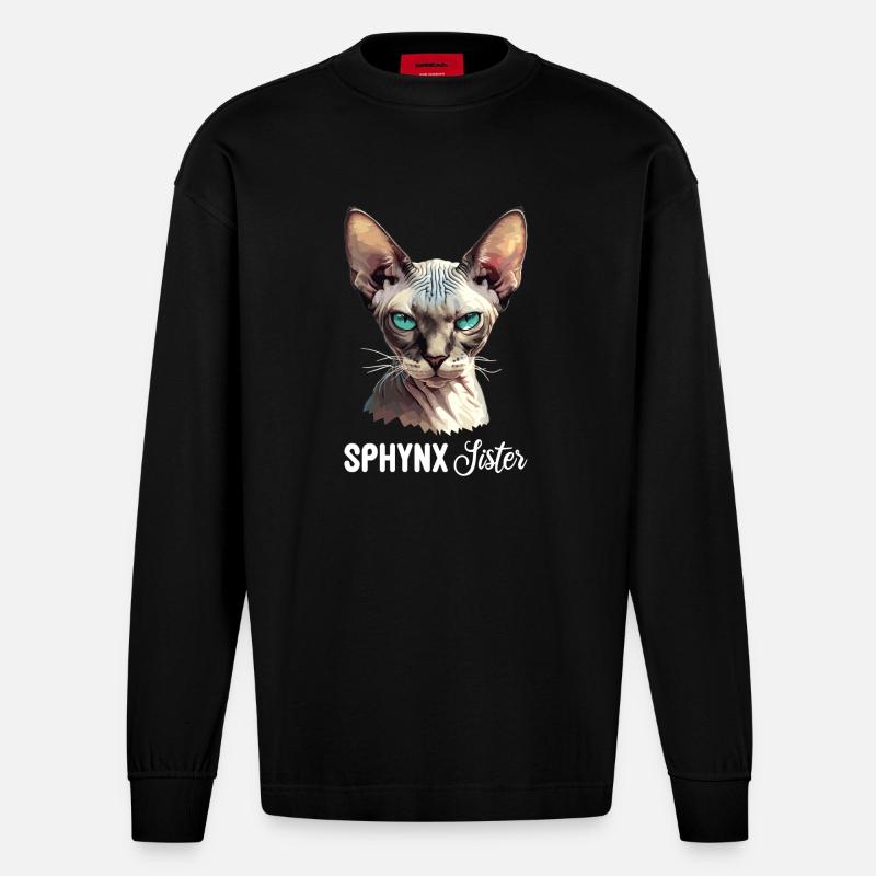 Sphynx Kätzchen Sphynx Katze - Heavyweight Oversized Organic Langarmshirt Made in EU - SOLID BLACK