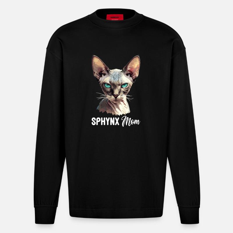 Sphynx Kätzchen Sphynx Katze - Heavyweight Oversized Organic Langarmshirt Made in EU - SOLID BLACK