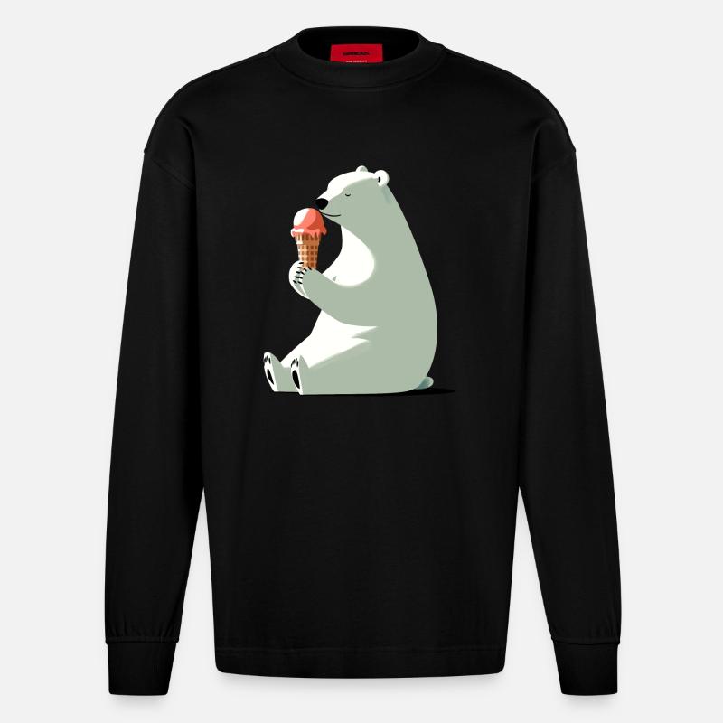Eisbär mit Eis - Heavyweight Oversized Organic Langarmshirt Made in EU - SOLID BLACK