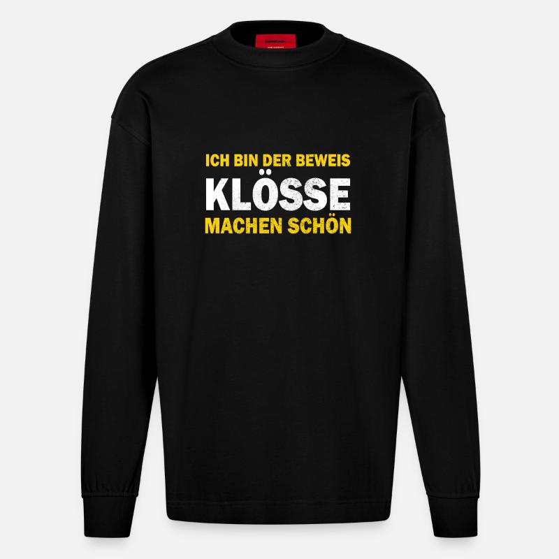 Cuisine allemande, boulettes, Thuringe, dialecte - Manches longues bio épais oversize fabriqué en UE - SOLID BLACK