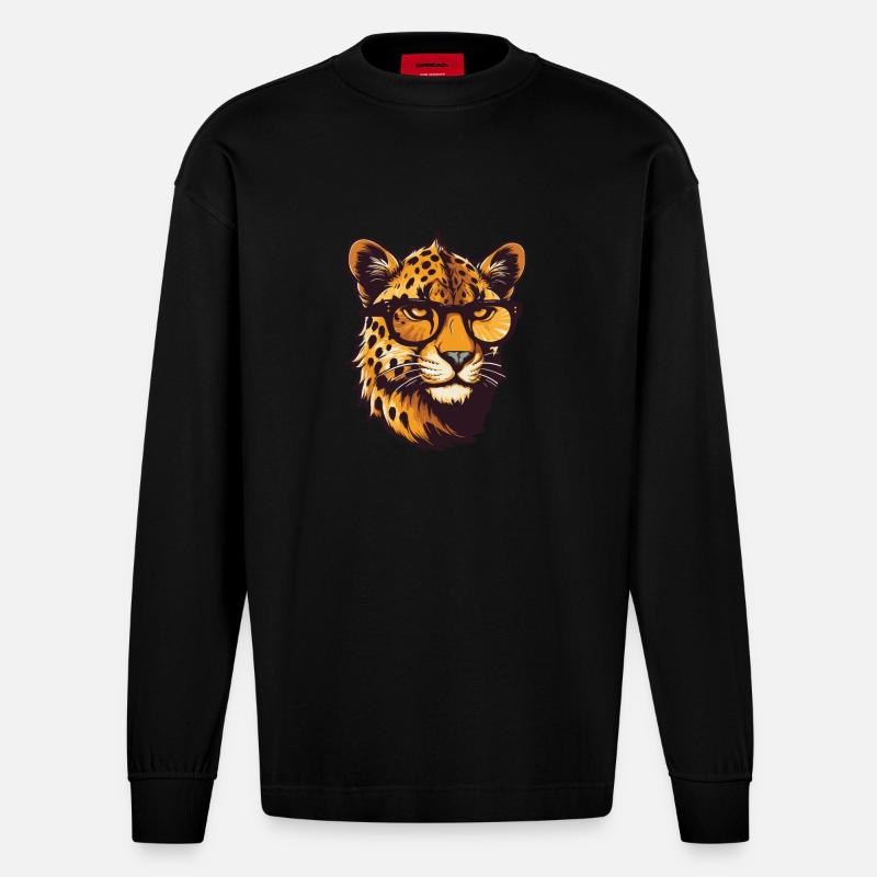 Gepard Kopf Cool - Heavyweight Oversized Organic Langarmshirt Made in EU - SOLID BLACK