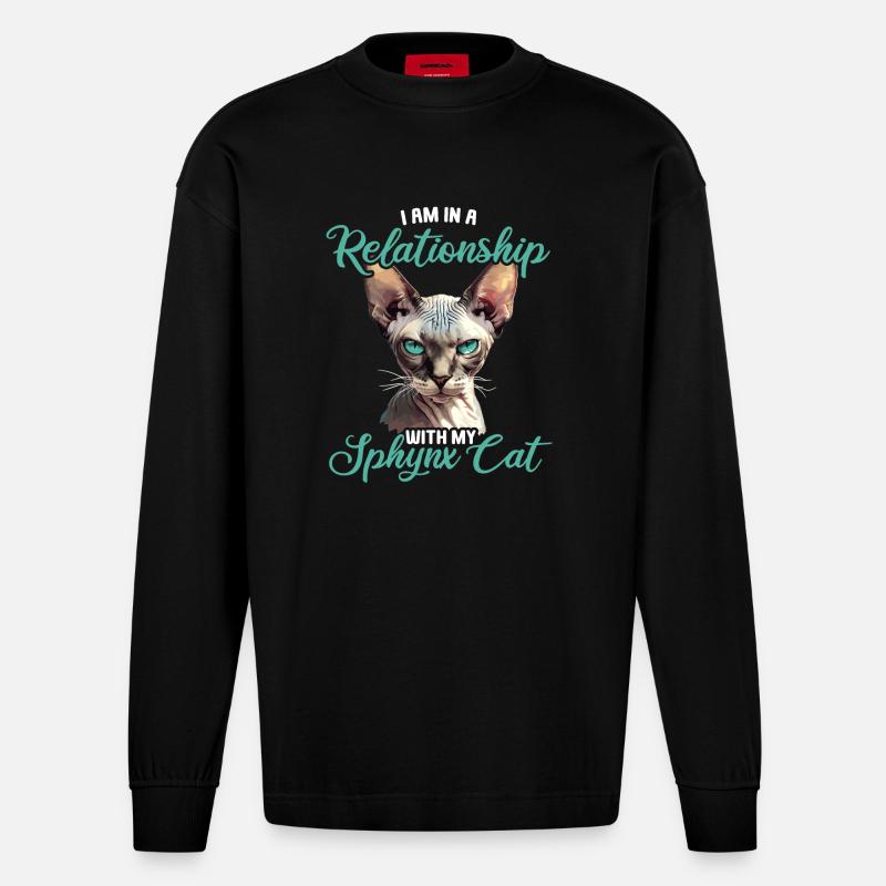 Sphynx Kätzchen Sphynx Katze - Heavyweight Oversized Organic Langarmshirt Made in EU - SOLID BLACK