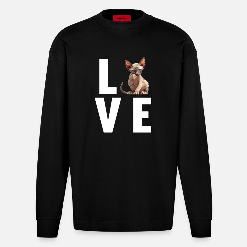 Sphynx Kätzchen Sphynx Katze - Heavyweight Oversized Organic Langarmshirt Made in EU - SOLID BLACK