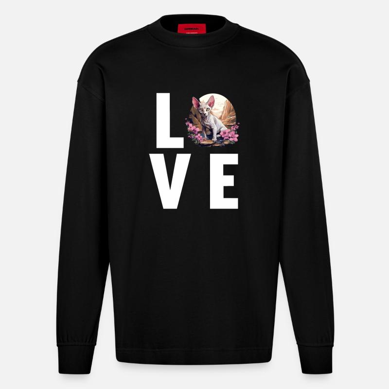 Sphynx Kätzchen Sphynx Katze - Heavyweight Oversized Organic Langarmshirt Made in EU - SOLID BLACK