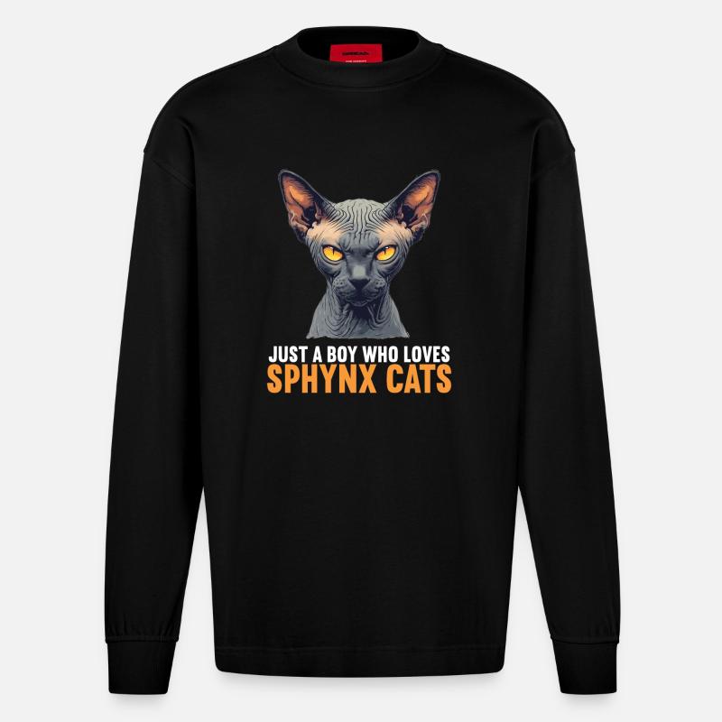 Sphynx Kätzchen Sphynx Katze - Heavyweight Oversized Organic Langarmshirt Made in EU - SOLID BLACK
