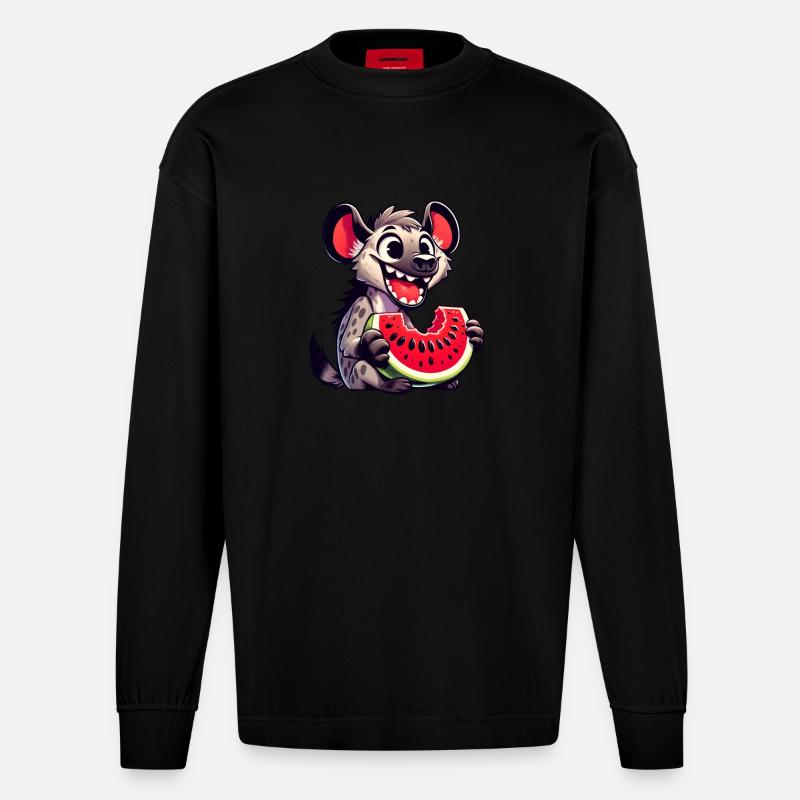 Hyäne mit Wassermelone Sommermotiv - Heavyweight Oversized Organic Langarmshirt Made in EU - SOLID BLACK