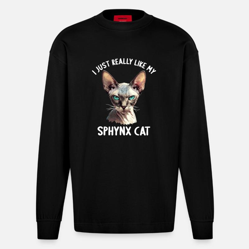 Sphynx Kätzchen Sphynx Katze - Heavyweight Oversized Organic Langarmshirt Made in EU - SOLID BLACK