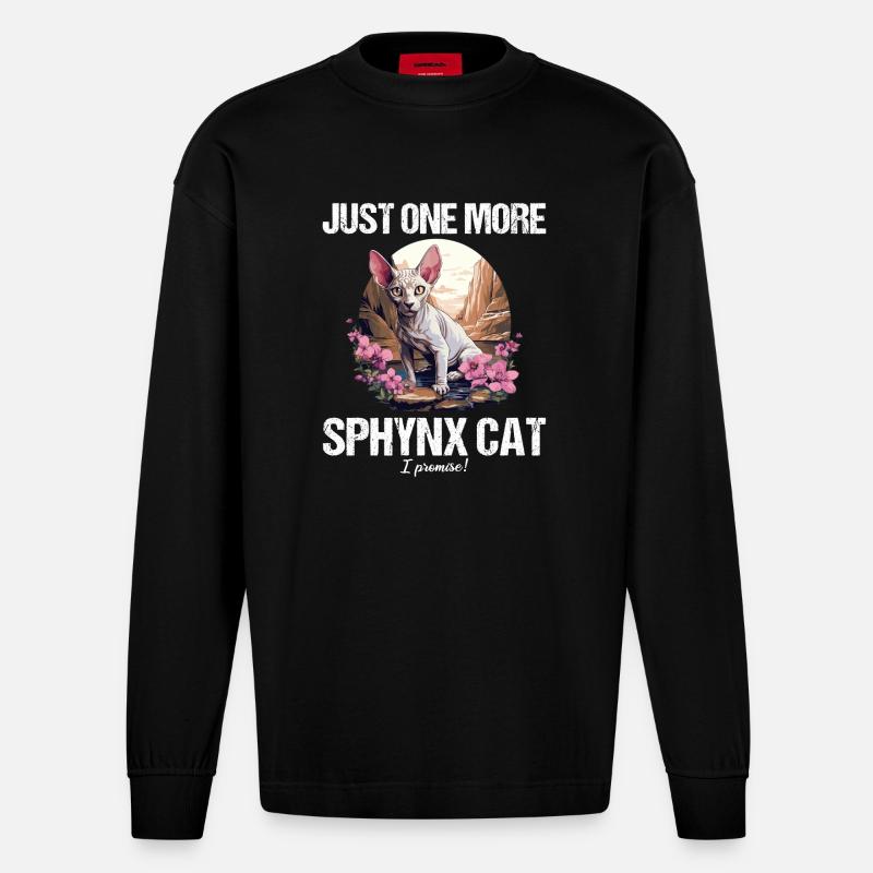 Sphynx Kätzchen Sphynx Katze - Heavyweight Oversized Organic Langarmshirt Made in EU - SOLID BLACK