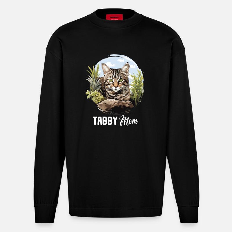 Tabby Kätzchen Tabby Katze - Heavyweight Oversized Organic Langarmshirt Made in EU - SOLID BLACK