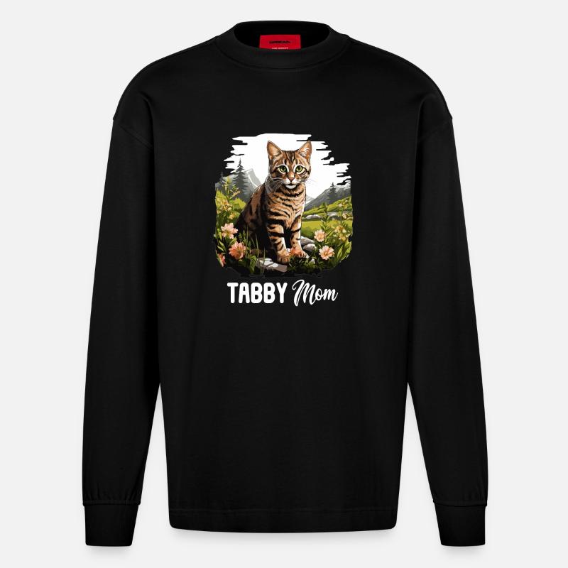 Tabby Kätzchen Tabby Katze - Heavyweight Oversized Organic Langarmshirt Made in EU - SOLID BLACK