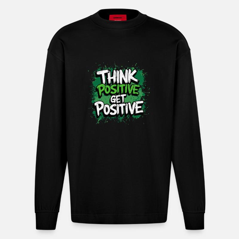 POSITIV DENKEN, POSITIV WERDEN - Heavyweight Oversized Organic Langarmshirt Made in EU - SOLID BLACK