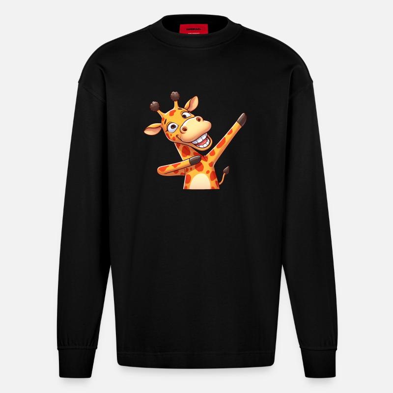 Coole Giraffe Dabbing Dab Tanz - Heavyweight Oversized Organic Langarmshirt Made in EU - SOLID BLACK