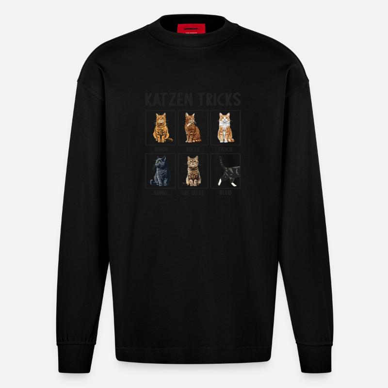 Chat Chats Astuces Chats Drôles - Manches longues bio épais oversize fabriqué en UE - SOLID BLACK