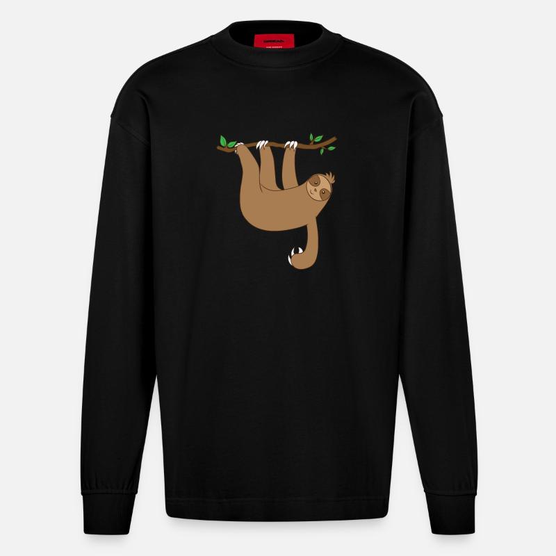 Faultier hängt am Baum - Heavyweight Oversized Organic Langarmshirt Made in EU - SOLID BLACK