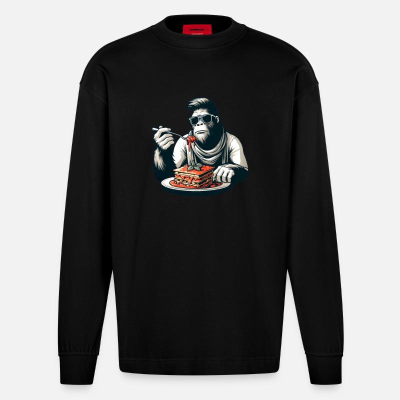 Bigfoot Sasquatch Lasagne Élégant Moderne - Manches longues bio épais oversize fabriqué en UE - SOLID BLACK