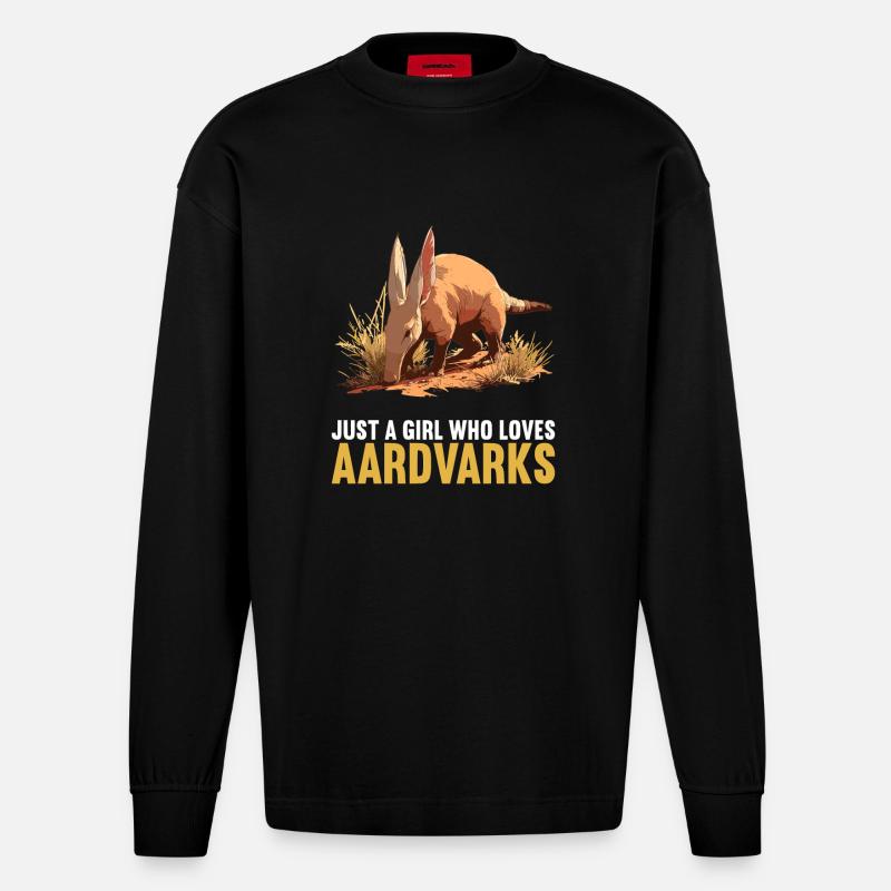 Erdferkeln Erdferkel - Heavyweight Oversized Organic Langarmshirt Made in EU - SOLID BLACK