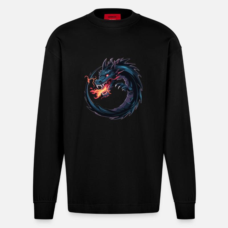 FEUER IM DRACHEN - Heavyweight Oversized Organic Langarmshirt Made in EU - SOLID BLACK