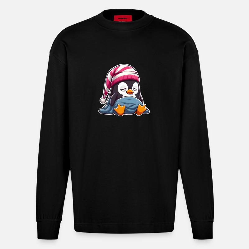 Pingouin endormi en pyjama - Manches longues bio épais oversize fabriqué en UE - SOLID BLACK