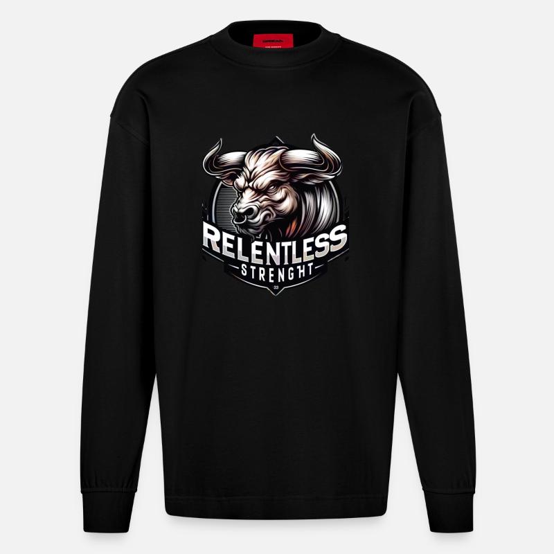 Relentless Strength - Heavyweight Oversized Organic Langarmshirt Made in EU - SOLID BLACK