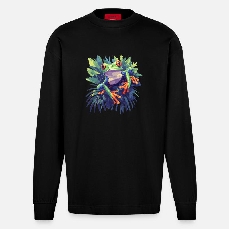Tree Frog Baumfrösche Baumfrosch - Heavyweight Oversized Organic Langarmshirt Made in EU - SOLID BLACK