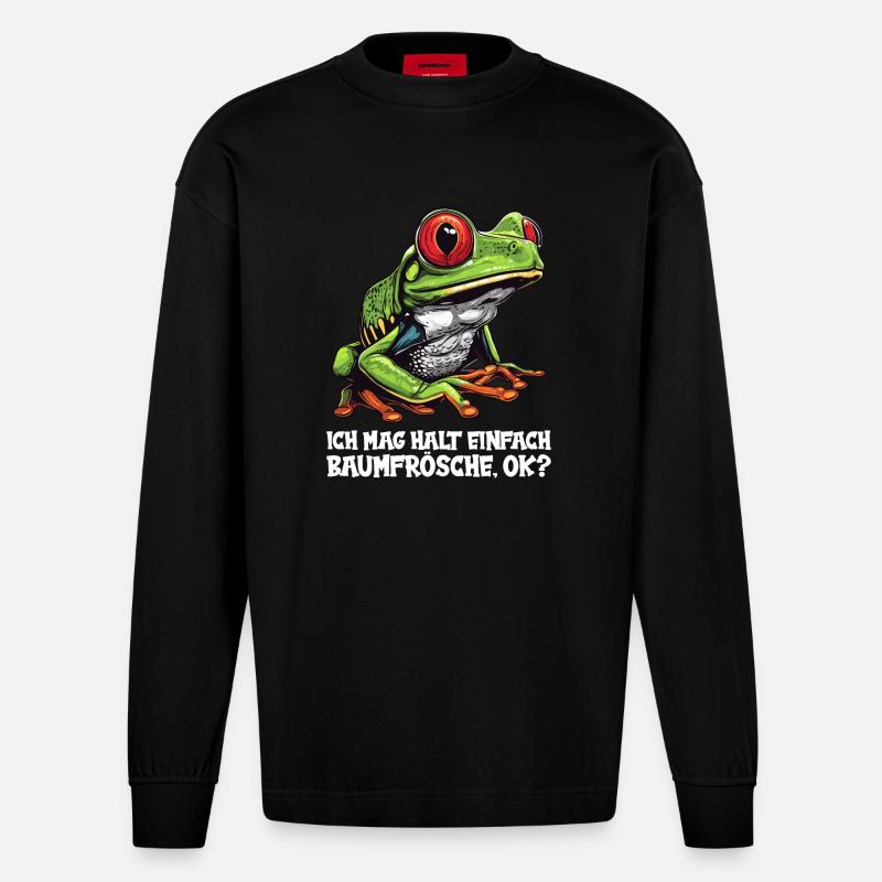 Tree Frog Baumfrösche Baumfrosch - Heavyweight Oversized Organic Longsleeve Shirt Made in EU - SOLID BLACK