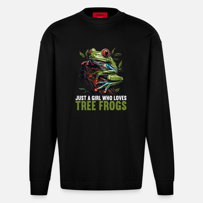 Tree Frog Baumfrösche Baumfrosch - Heavyweight Oversized Organic Langarmshirt Made in EU - SOLID BLACK
