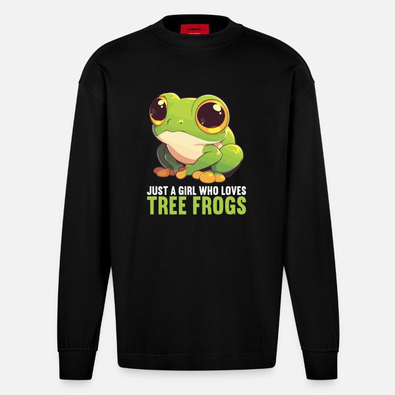 Tree Frog Baumfrösche Baumfrosch - Heavyweight Oversized Organic Langarmshirt Made in EU - SOLID BLACK