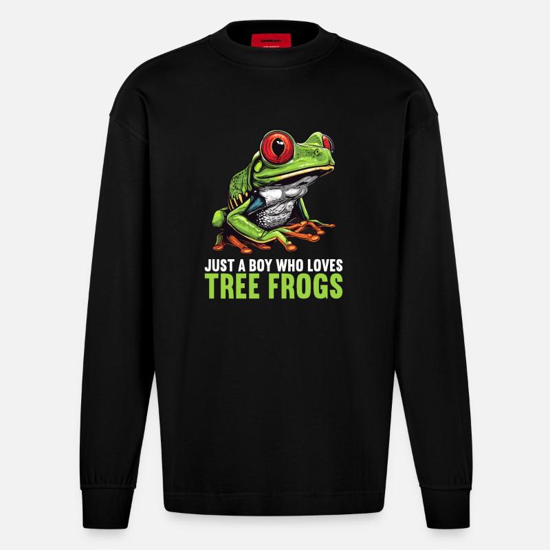 Tree Frog Baumfrösche Baumfrosch - Heavyweight Oversized Organic Langarmshirt Made in EU - SOLID BLACK