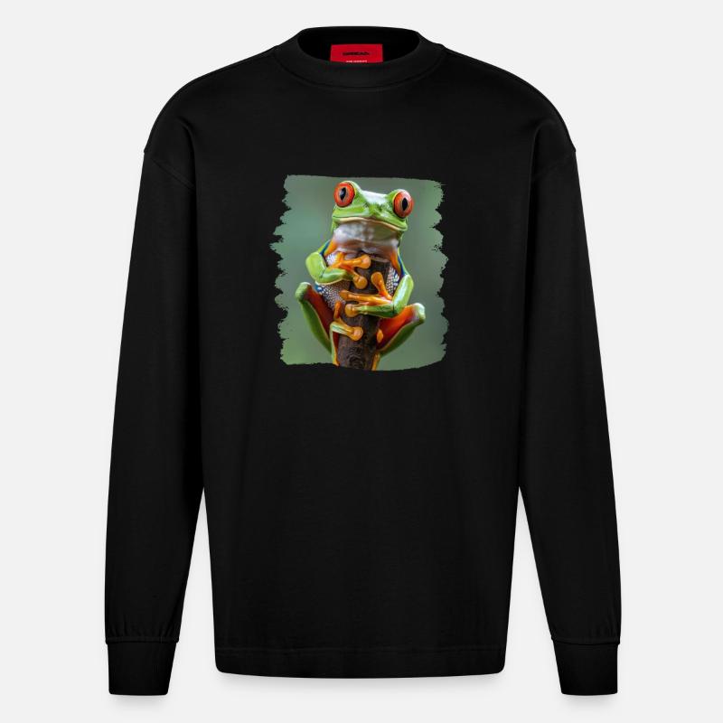 Tree Frog Baumfrösche Baumfrosch - Heavyweight Oversized Organic Langarmshirt Made in EU - SOLID BLACK