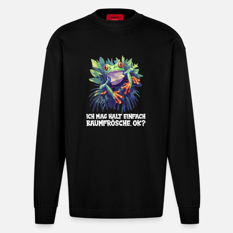 Tree Frog Baumfrösche Baumfrosch - Heavyweight Oversized Organic Langarmshirt Made in EU - SOLID BLACK