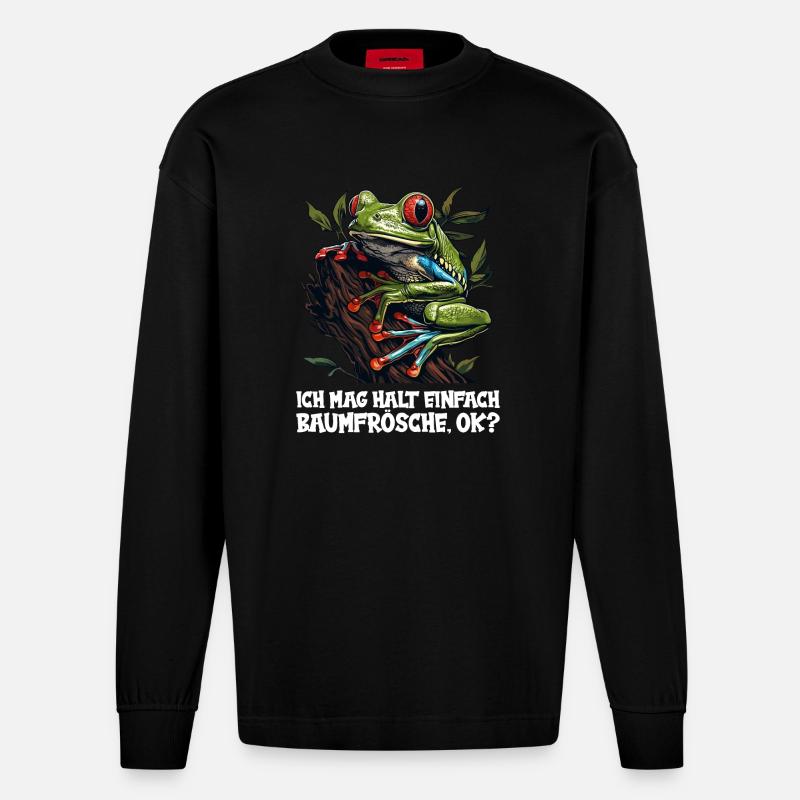 Tree Frog Baumfrösche Baumfrosch - Heavyweight Oversized Organic Langarmshirt Made in EU - SOLID BLACK
