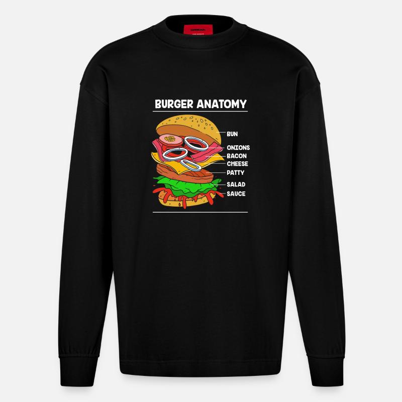 Anatomie du cheeseburger - Manches longues bio épais oversize fabriqué en UE - SOLID BLACK