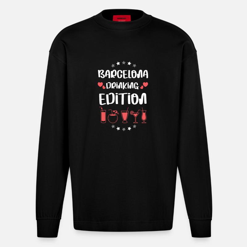 L’équipe de Barcelone Drinking - Manches longues bio épais oversize fabriqué en UE - SOLID BLACK