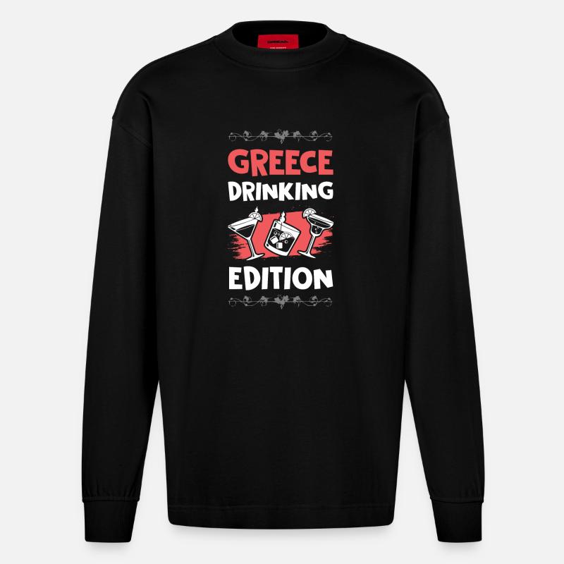 Greece Drinking Edition - Heavyweight Oversized Organic Langarmshirt Made in EU - SOLID BLACK