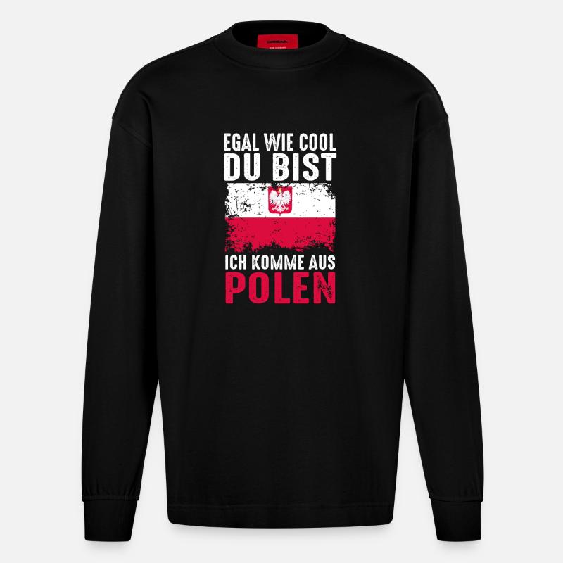 Pole Polnisch Polen - Heavyweight Oversized Organic Langarmshirt Made in EU - SOLID BLACK