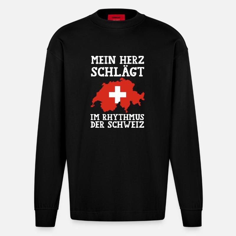 Schweizer Schweiz - Heavyweight Oversized Organic Langarmshirt Made in EU - SOLID BLACK