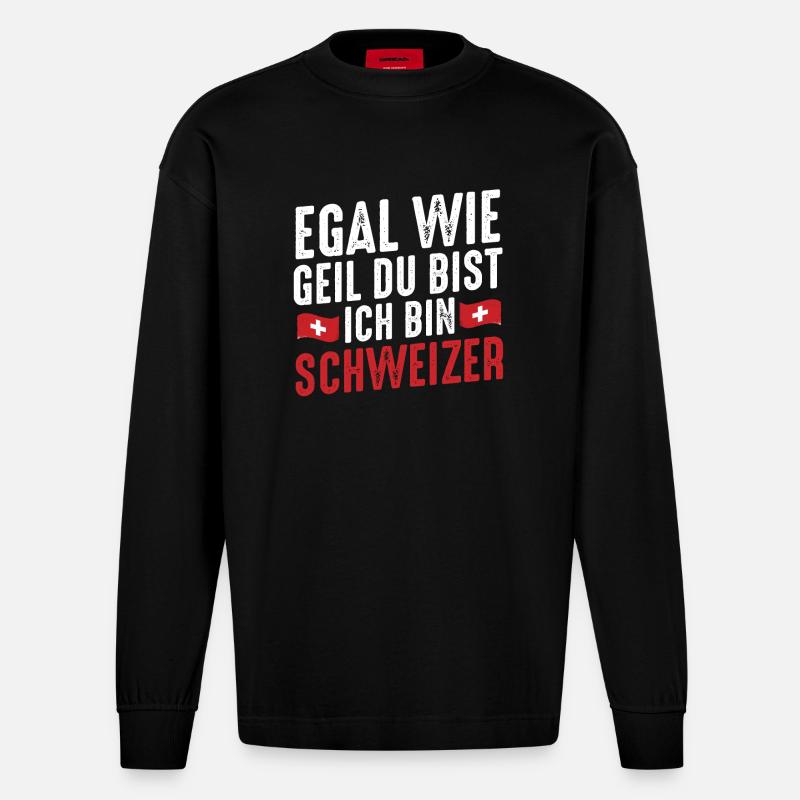Schweizer Schweiz - Heavyweight Oversized Organic Langarmshirt Made in EU - SOLID BLACK