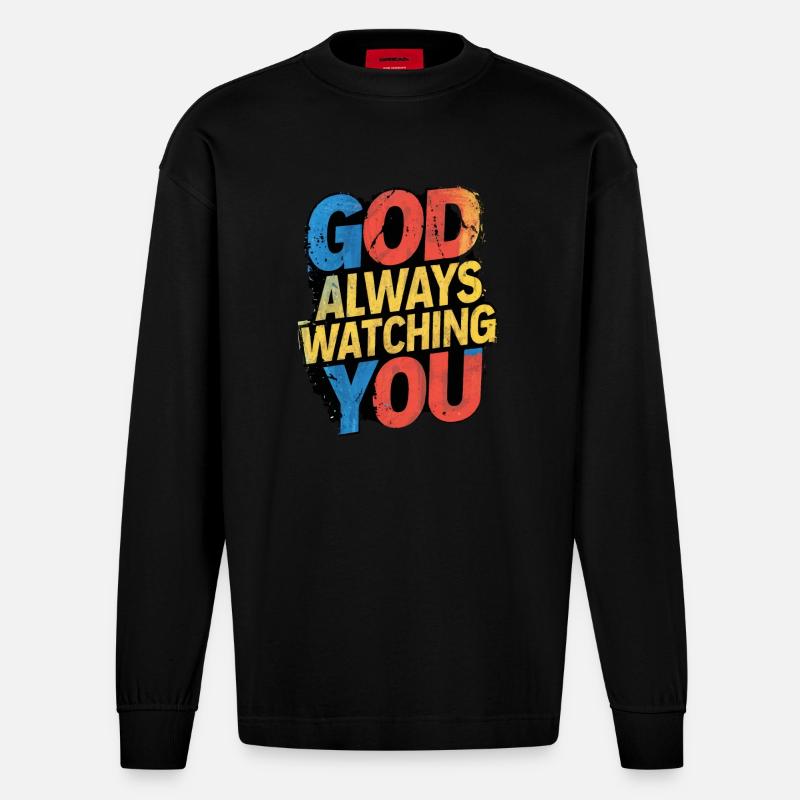 DIEU VOUS REGARDE TOUJOURS - Manches longues bio épais oversize fabriqué en UE - SOLID BLACK