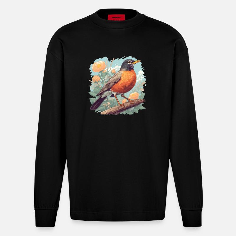 Robin Rotkehlchen - Manches longues bio épais oversize fabriqué en UE - SOLID BLACK
