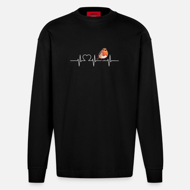 Robin Rotkehlchen - Heavyweight Oversized Organic Langarmshirt Made in EU - SOLID BLACK